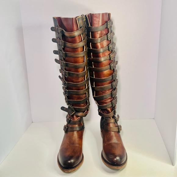 Freebird Boots - Rylan - Cognac Multi - Size 8 - Tall Lace Up Leather Boots - Picture 2 of 16